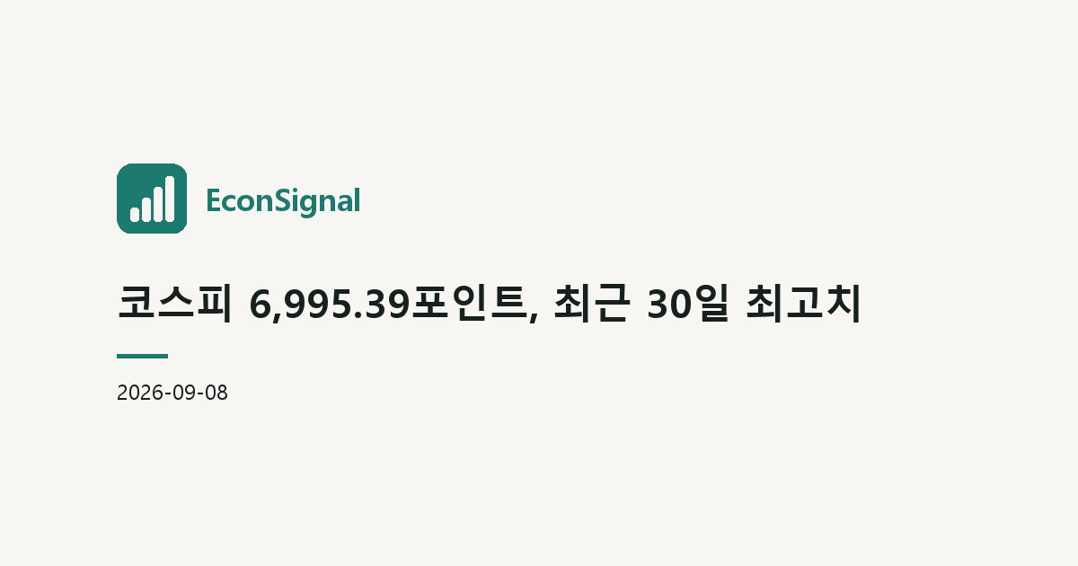 코스피 6,995.39포인트, 최근 30일 최고치