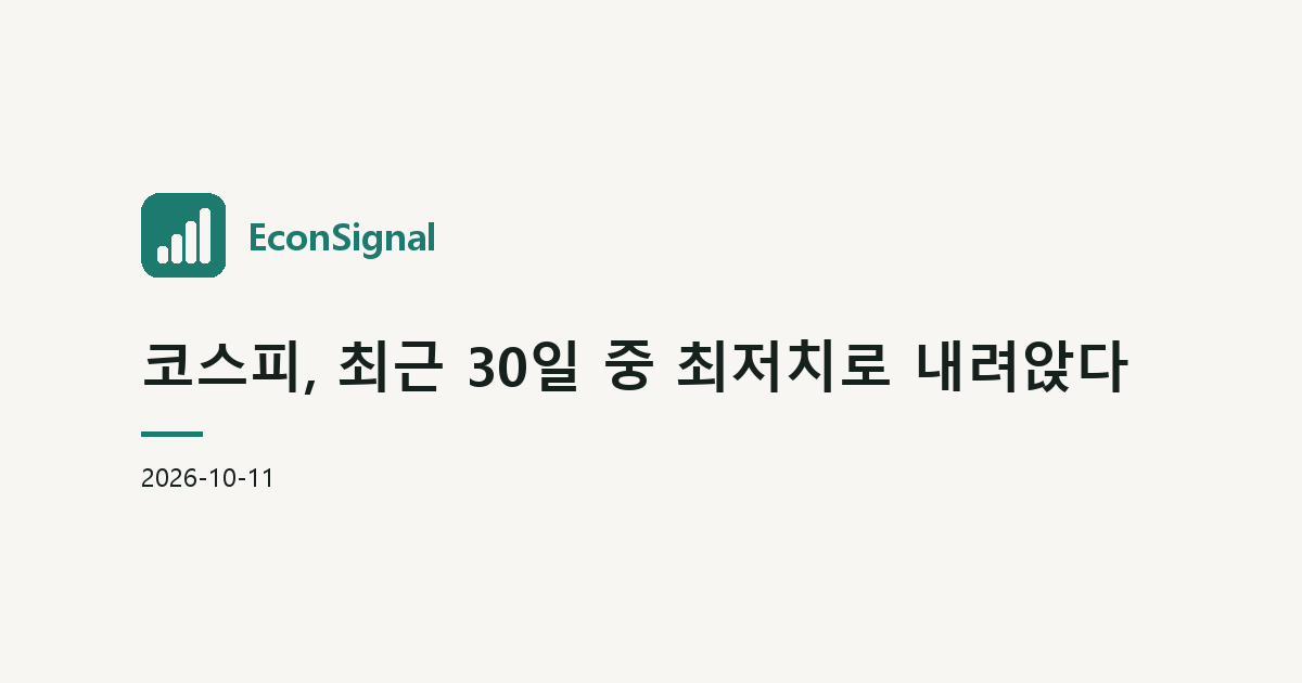 코스피, 최근 30일 중 최저치로 내려앉다