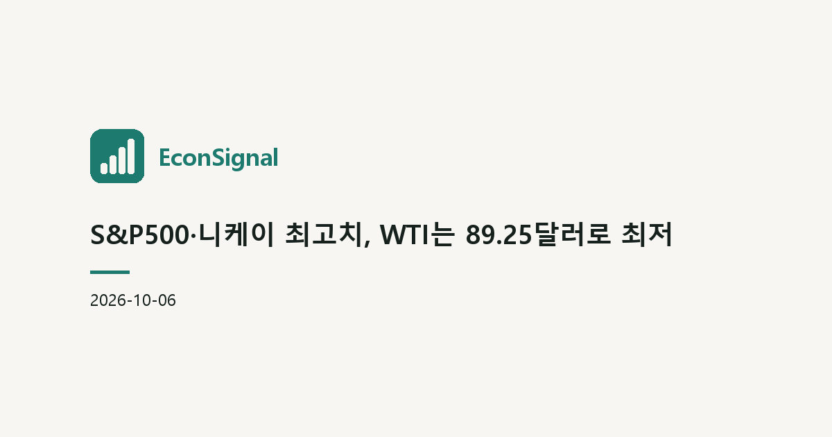 S&P500·니케이 최고치, WTI는 89.25달러로 최저
